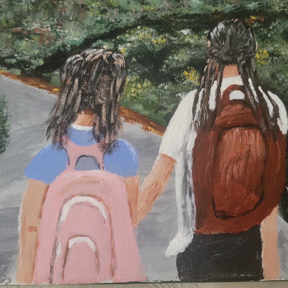 Serene Stroll Hand-Painted Artwork - Pink and Brown